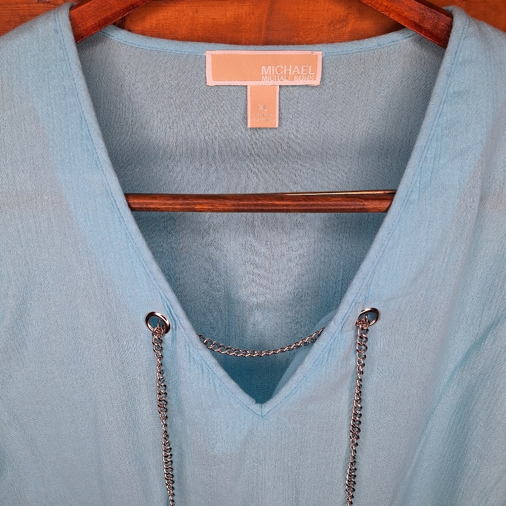 ❤️ Michael Kors Elegant Sky Blue Women's Top long bell sleeves Size XL - Picture 3 of 7